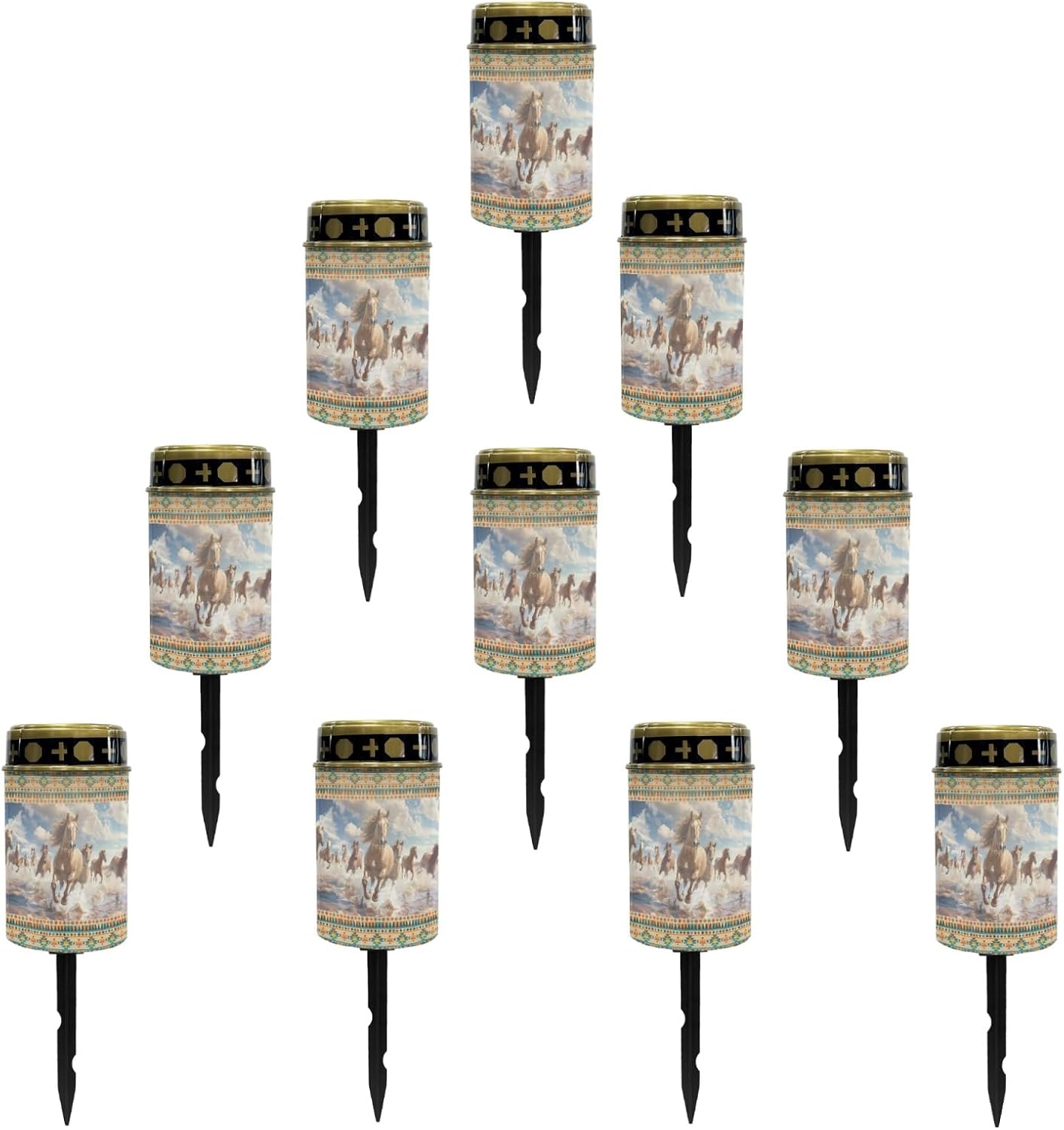 Western Aztec Horse Solar Garden Lights Outdoor Pathway Light for Yard Patio Driveway,Cemetery Decoration for Grave Flameless Warm White Lights LED Solar Lantern,Wall Light Auto On/Off