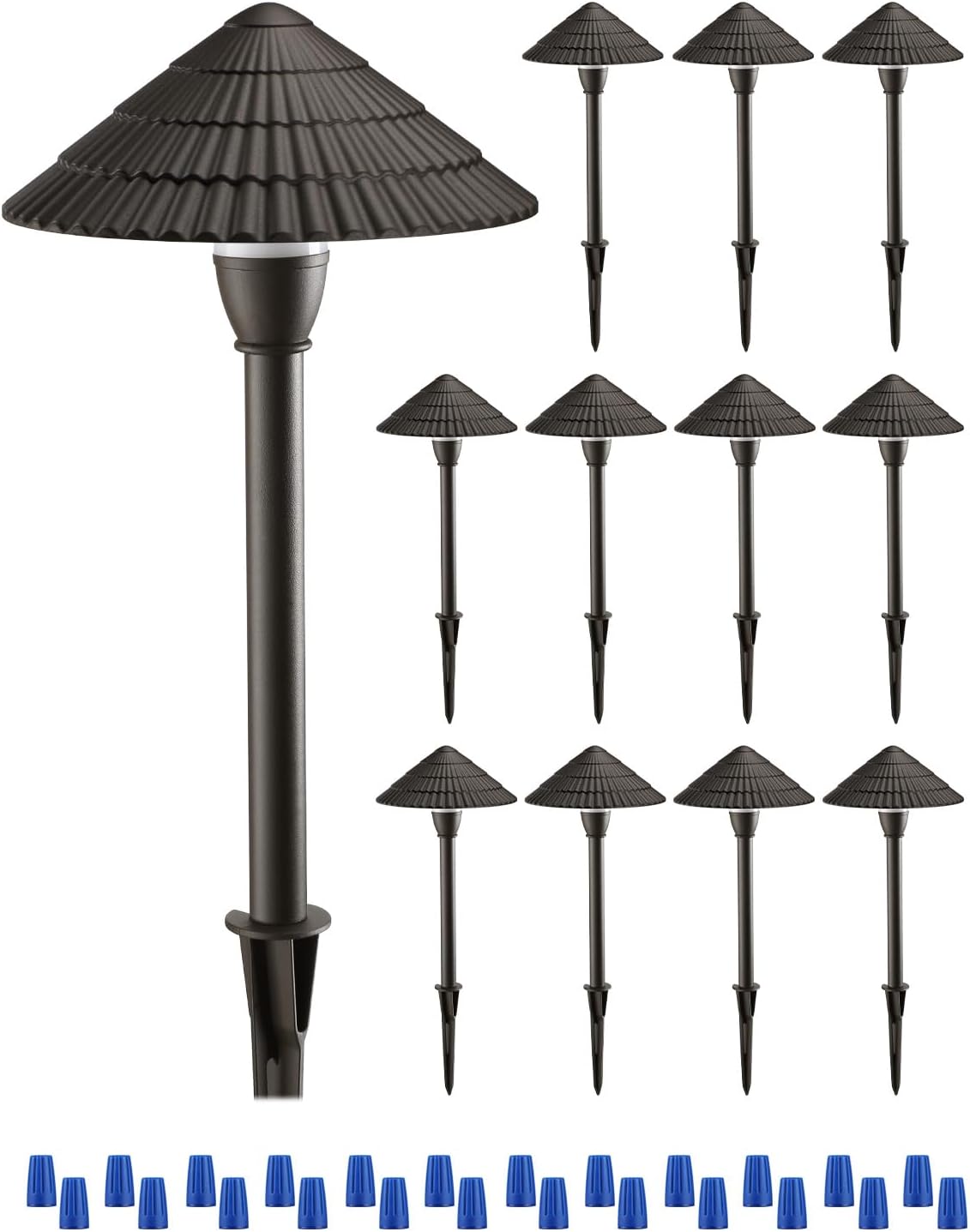 LEONLITE 12-Pack LED Low Voltage Landscape Lights, 3W Cast-Aluminum 12-24V Pathway Light, 4000K Cool White Waterproof Path Lights, ETL Listed Landscape Lighting Wired for Yard Lawn, Bronze