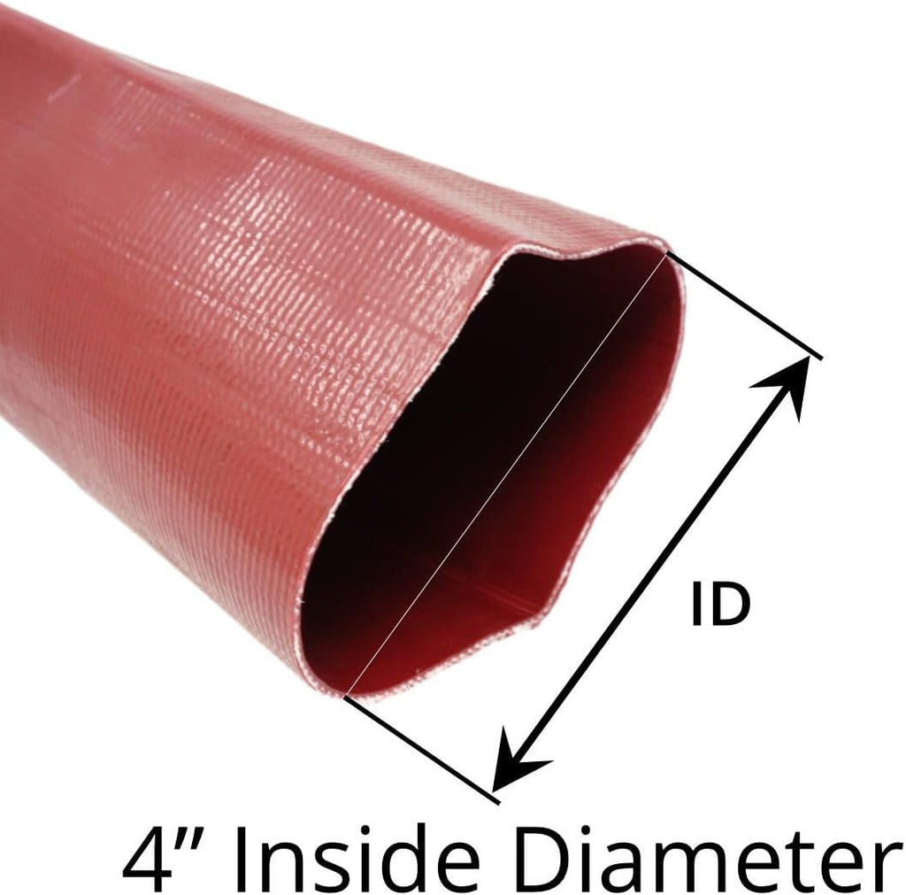 Gloxco 4' x 25′ Red Heavy Duty Lay Flat PVC Discharge Hose Assembly with Aluminum Cam and Groove C and E Fittings