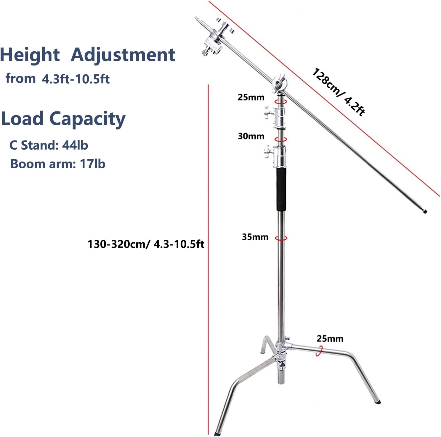 C Stand with Boom Arm Heavy Duty Photography C Light Stands Kit, Max Height 10.5ft/320cm, with 4.2ft/128cm Holding Arm, for Photography Studio, Reflector, Umbrella, Softbox