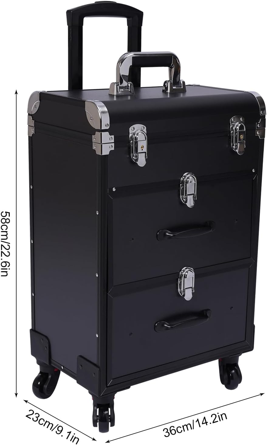 Professional Rolling Makeup Case Train Case Portable Cosmetic Organizer Trolley Lockable Rolling Make-ups Case Storage Cart Makeup Train Case Cosmetology Case On Wheels (Black|3 trays|Type B)