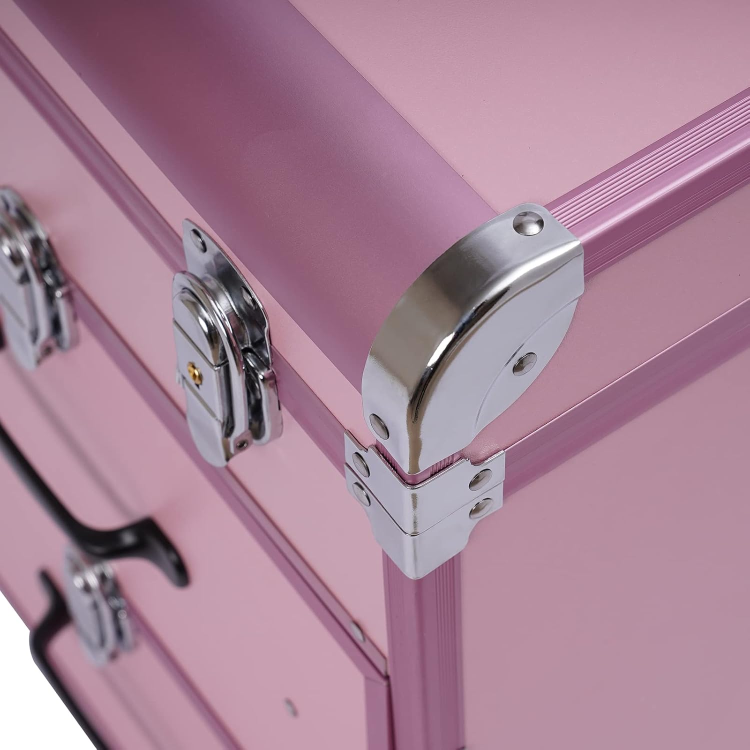 Professional Rolling Makeup Case Train Case Cosmetic Organizer Trolley Lockable Rolling Make-ups Case Storage Cart Makeup Train Case Cosmetology Case On Wheels (Pink|3 trays|Type B)