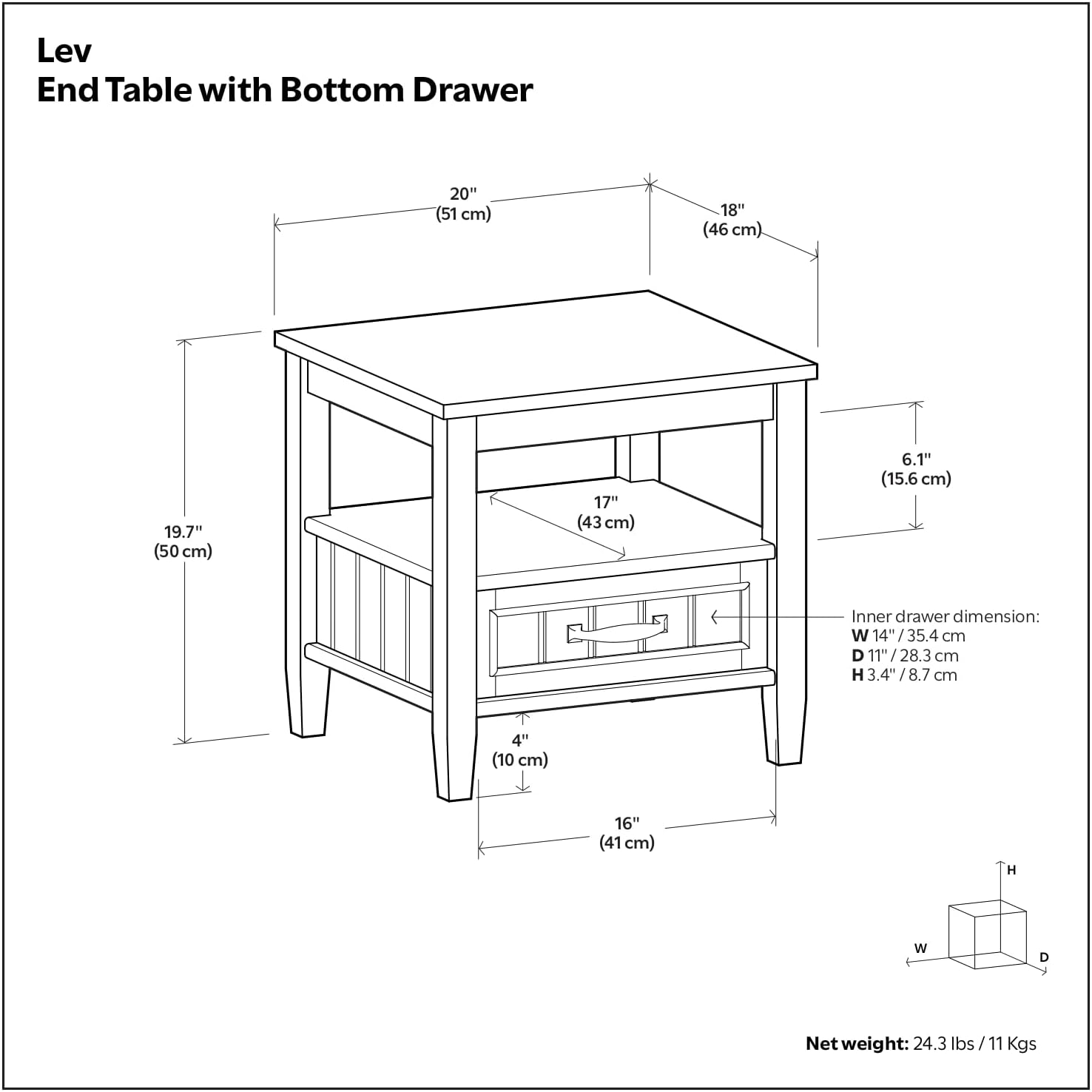 SIMPLIHOME Lev End Table - 20 inch Wide Solid Wood Accent Table with Bottom Storage Drawer and Open Shelf in Smoky Brown, Transitional Nightstand or Lamp Stand for Living Room or Bedroom