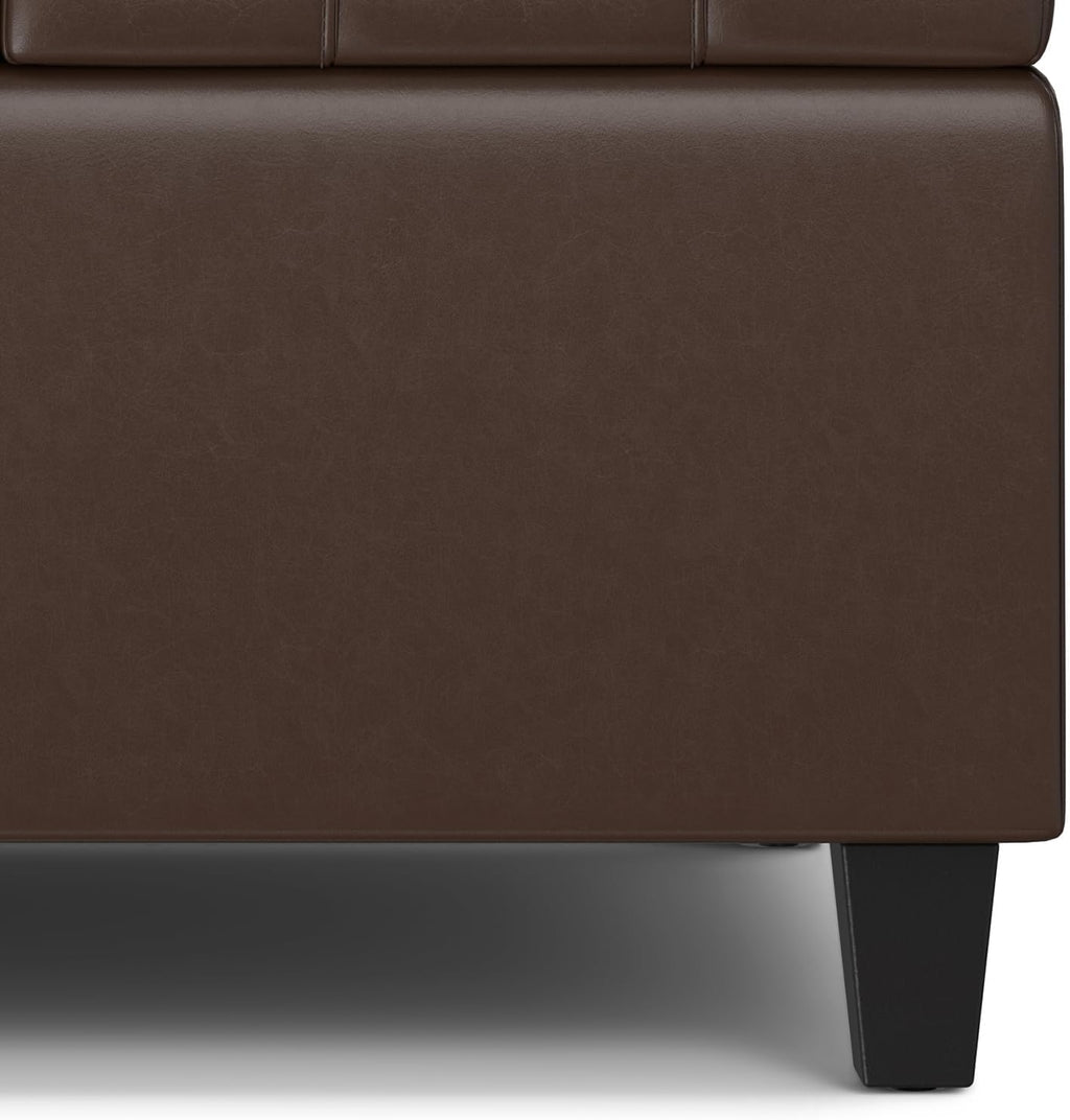 SIMPLIHOME Harrison Small Coffee Table Storage Ottoman - 30 inch Wide Upholstered Vegan Leather Square Lift-Top Ottoman in Chocolate Brown, Transitional Ottoman for Living Room with Hidden Storage