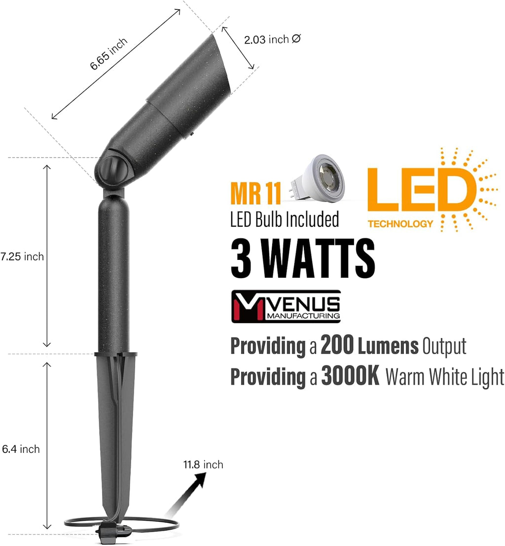 VENUS MANUFACTURING 16 Pack Low Voltage LED Spotlight 12V Outdoor Spot Lights Landscape Lighting 3 Watt 3000K Warm White Light Weatherproof Spot Light for Garden Trees with Spike & Connector