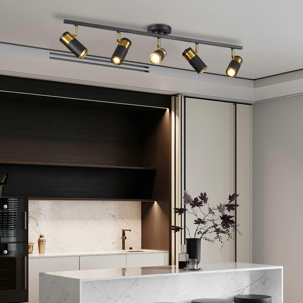 Black 5 Lights Spot Light, Fixture Matte Black LED Track Lighting Fixtures, Modern Flush Mount Ceiling Light for Bedroom Living Room Kitchen Island