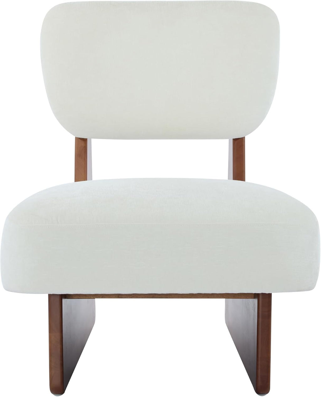 Christopher Knight Home Mores Low Profile Accent Chair Set of 2, Modern Living Room Armless Lounge Chair, Fabric Comfy Reading Chair for Bedroom, Wooden Frame and Thick Padded Seat, White+Walnut