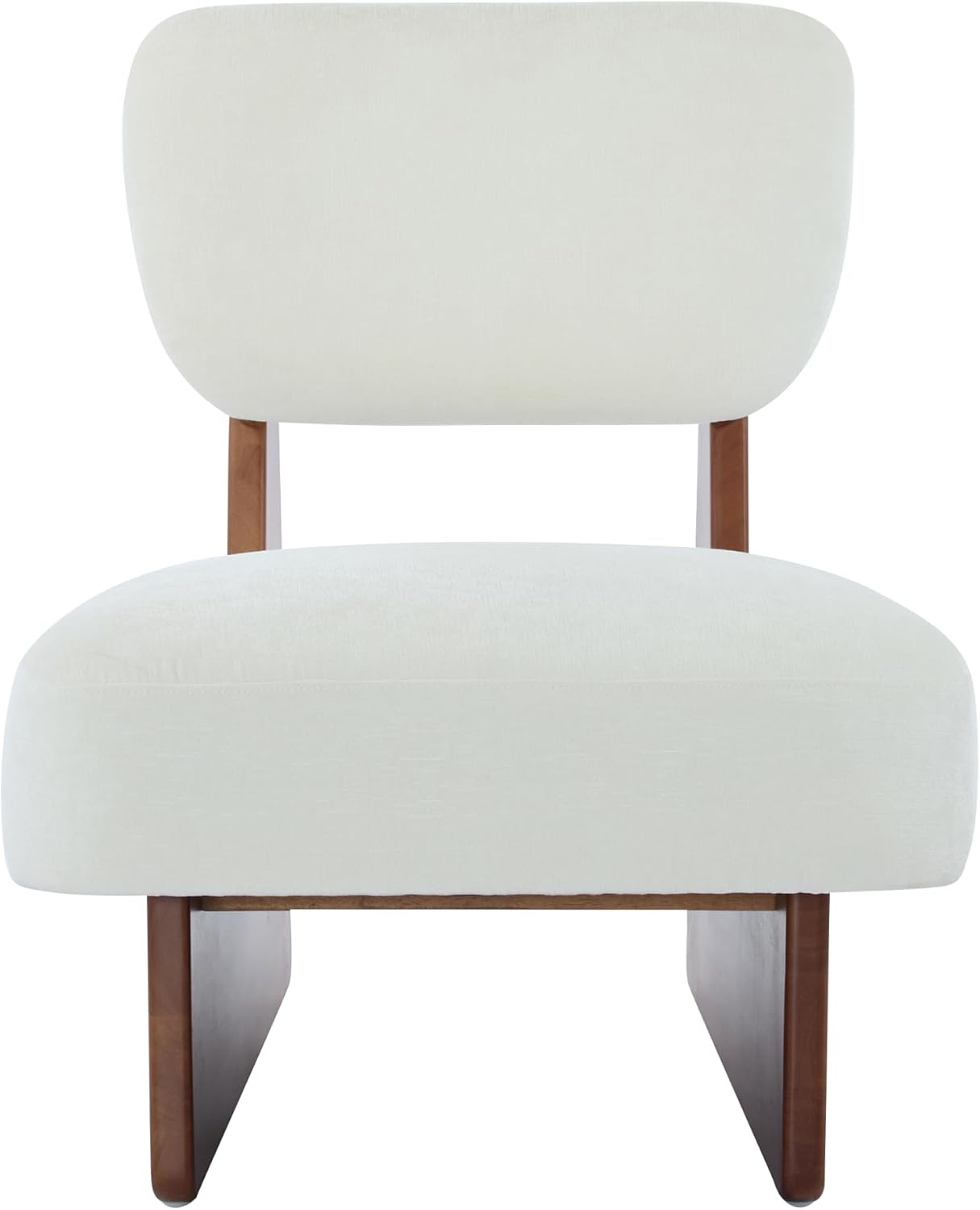 Christopher Knight Home Mores Low Profile Accent Chair Set of 2, Modern Living Room Armless Lounge Chair, Fabric Comfy Reading Chair for Bedroom, Wooden Frame and Thick Padded Seat, White+Walnut