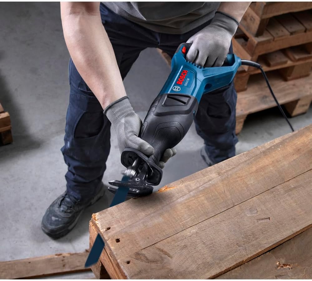 BOSCH GSA12-30 Corded Reciprocating Saw - 12 Amp Power, 1-3/16 In Stroke Length, Variable Speed Control, Tool-Free Blade Change, Lightweight Design for Easy Maneuverability (Bare Tool)