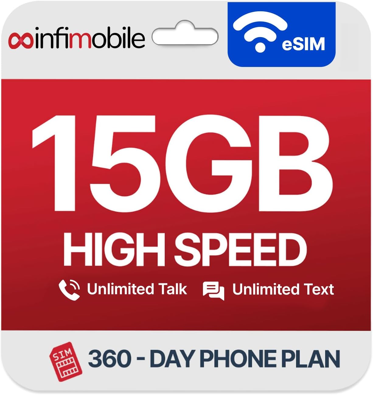 Infimobile Prepaid Unlimited Plan: 12 Months | 15GB High-Speed Data Per Month | Unlimited Data Talk & Text | Prepaid Plan eSIM USA, Quick Activation | Nationwide Coverage | 4G, 5G Network (V-Network)
