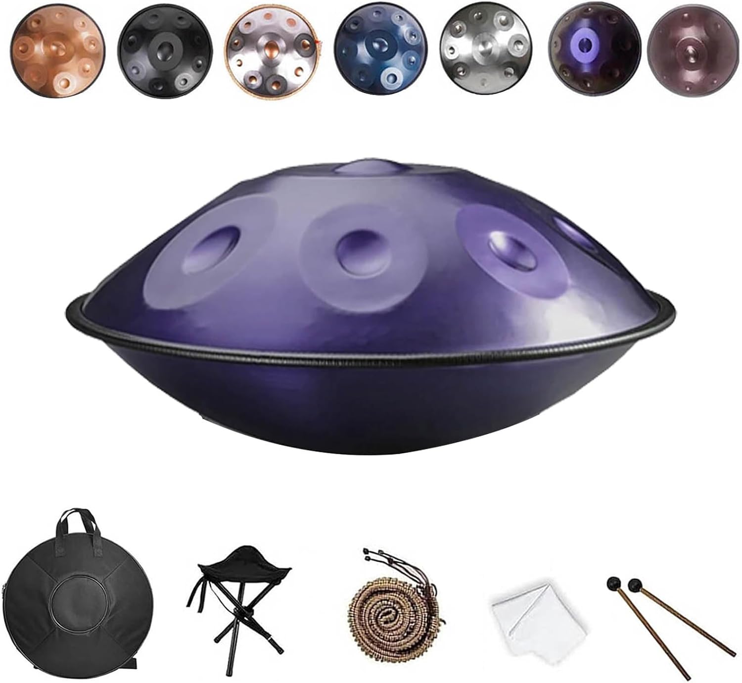 Handpan Instrument 432Hz/440Hz in D Minor Kurd, Steel Handpan 22 Inches, 9/10/12 Notes Handpan Drum with Mallets and Soft Bag, Suitable for Professional Performance(Deep Purple,432HZ/12Note)