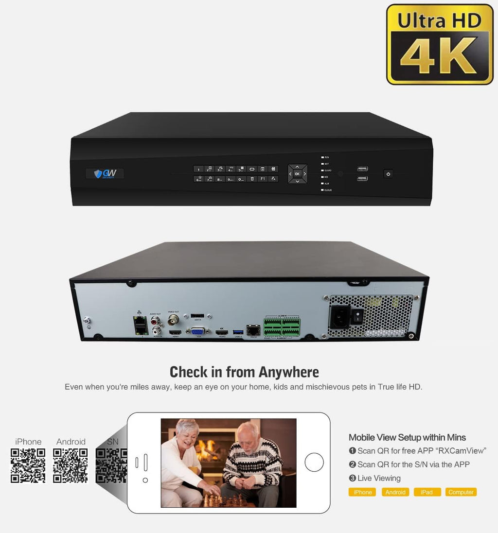 GW Security 64 Channel 12MP NVR 4K Security Camera System with 64 x 8MP PoE Spotlight Color Night Vision Outdoor/Indoor Microphone Bullet Cameras, Smart AI Human/Vehicle Detection