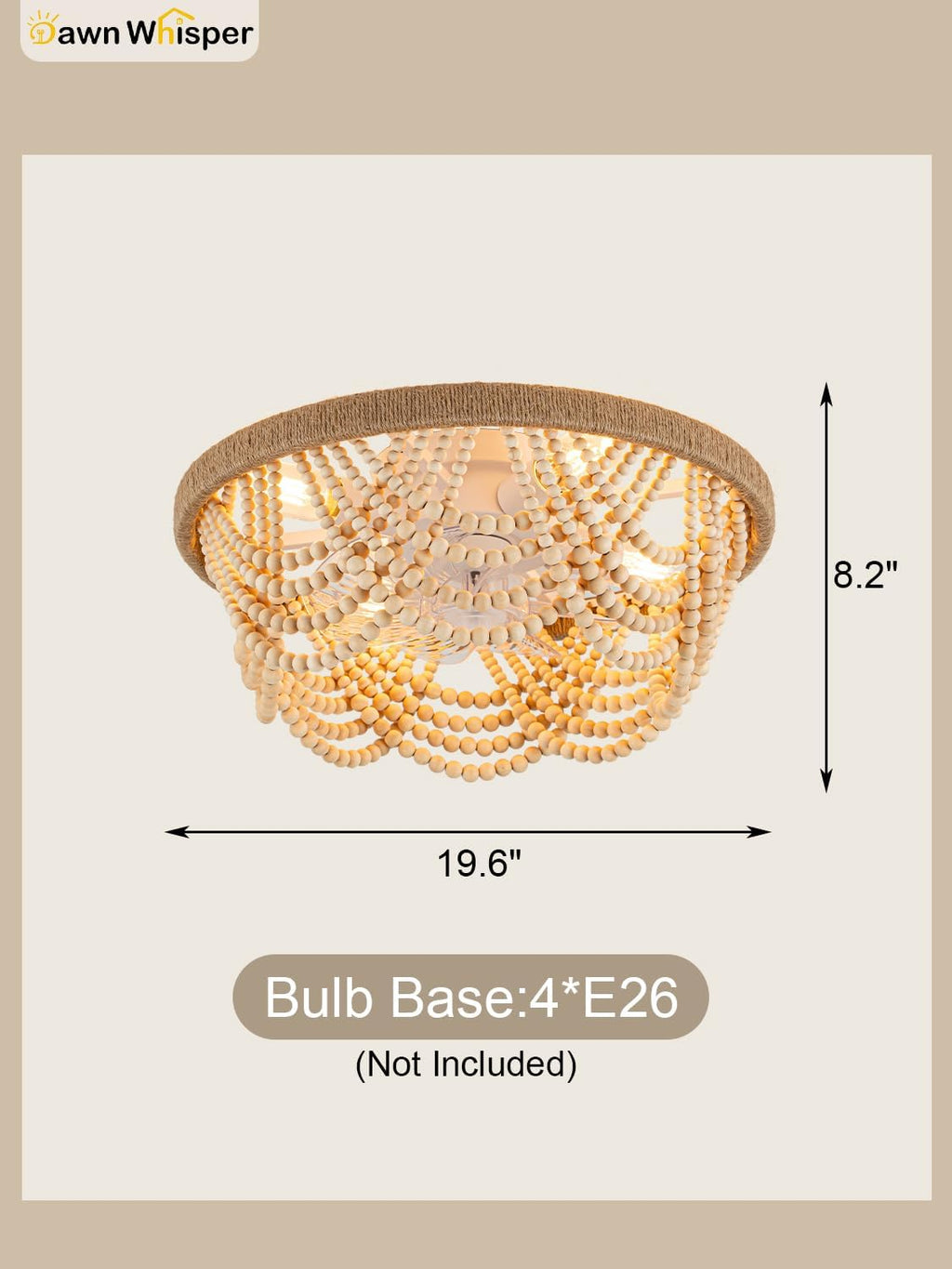 Dawn Whisper Ceiling Fans with Lights Flush Mount, 20 Inch Caged Ceiling Fans with Lights, Low Profile Ceiling Fan with Light for Bedroom Retro-White (Natural Wood)