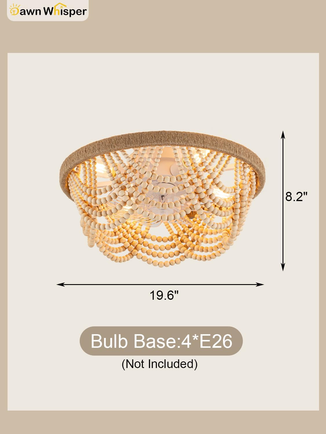 Dawn Whisper Ceiling Fans with Lights Flush Mount, 20 Inch Caged Ceiling Fans with Lights, Low Profile Ceiling Fan with Light for Bedroom Retro-White (Natural Wood)