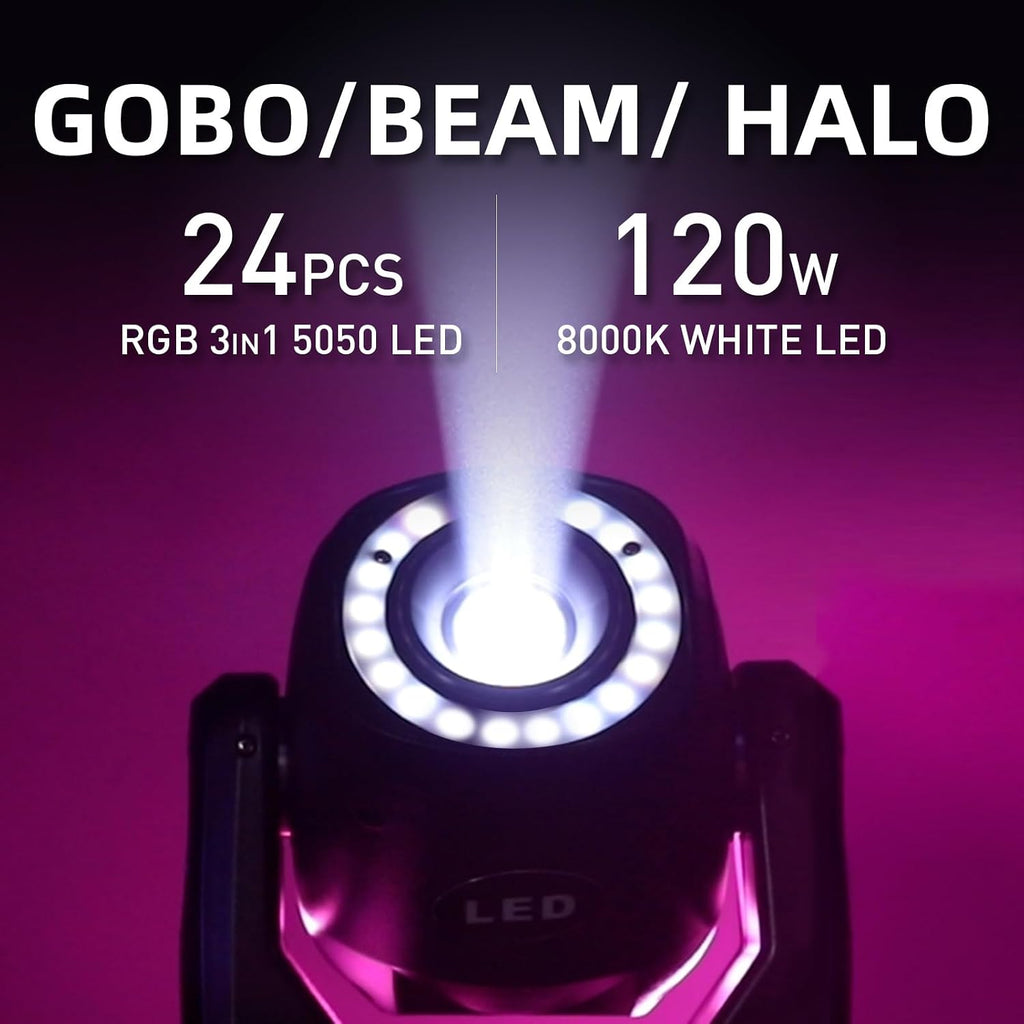 120W LED Moving Head Dj Lights 8 Colors 13 Gobos Spotlights Stage Lighting Static Rotating with Halo Effect 5-Facet Prism Sound DMX for Show Christmas Club Party Wedding