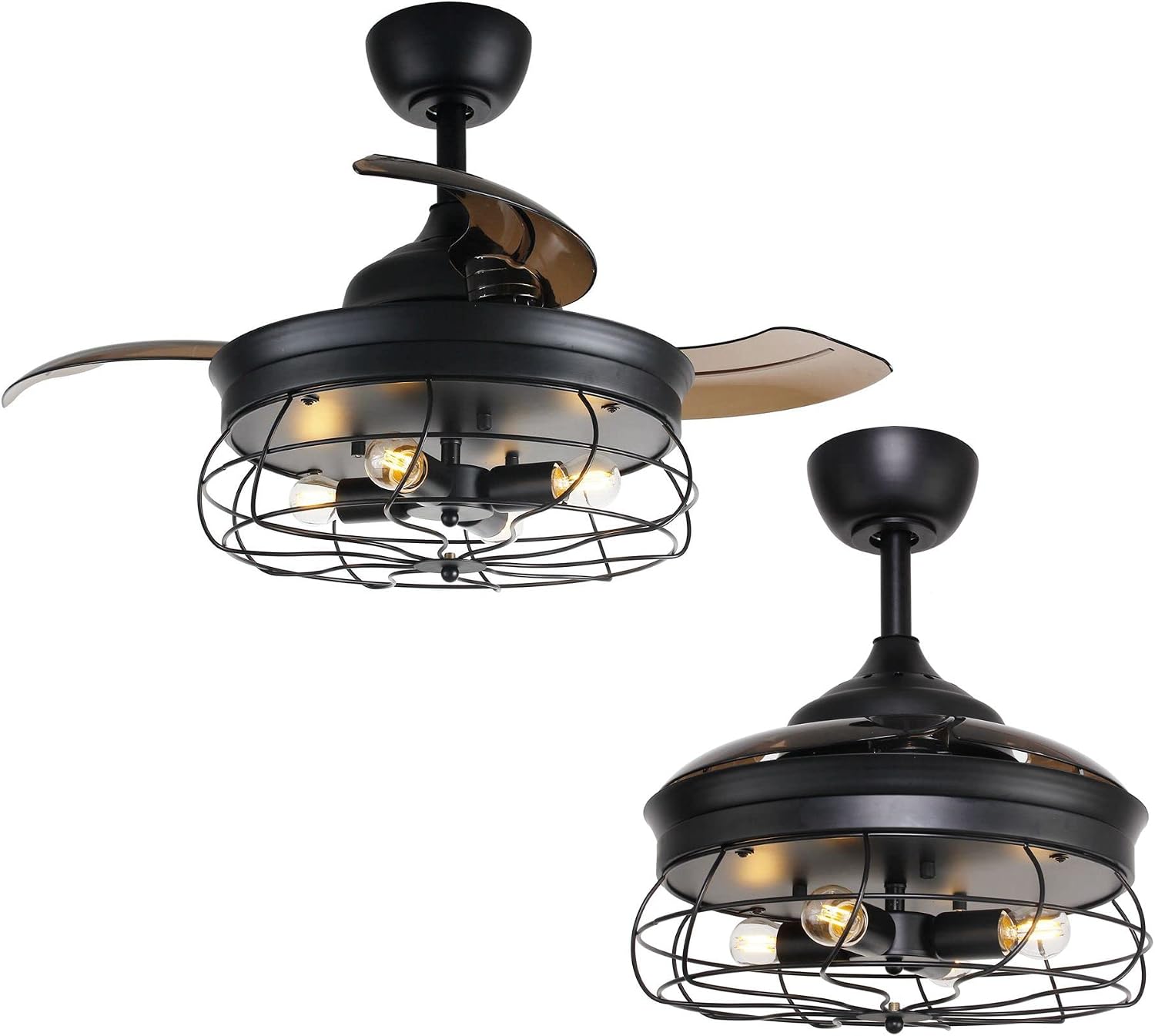 Parrot Uncle Ceiling Fans with Lights and Remote Black Bedroom Ceiling Fan with Light and Retractable Blades, 36 Inch
