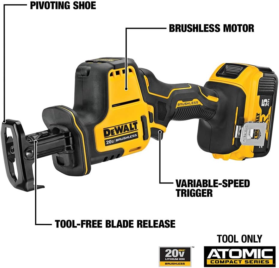 DEWALT DCS369P1 Atomic 20V Max* Cordless One-Handed Reciprocating Saw Kit