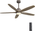 WINGBO 54' Ceiling Fan with Light - 5 Carved Solid Wood Blades, 6-Speed Reversible DC Motor, Dimmable, 3CCT, Noiseless Remote Control Ceiling Fans with Lights for Bedroom Living Room, Charcoal Gray