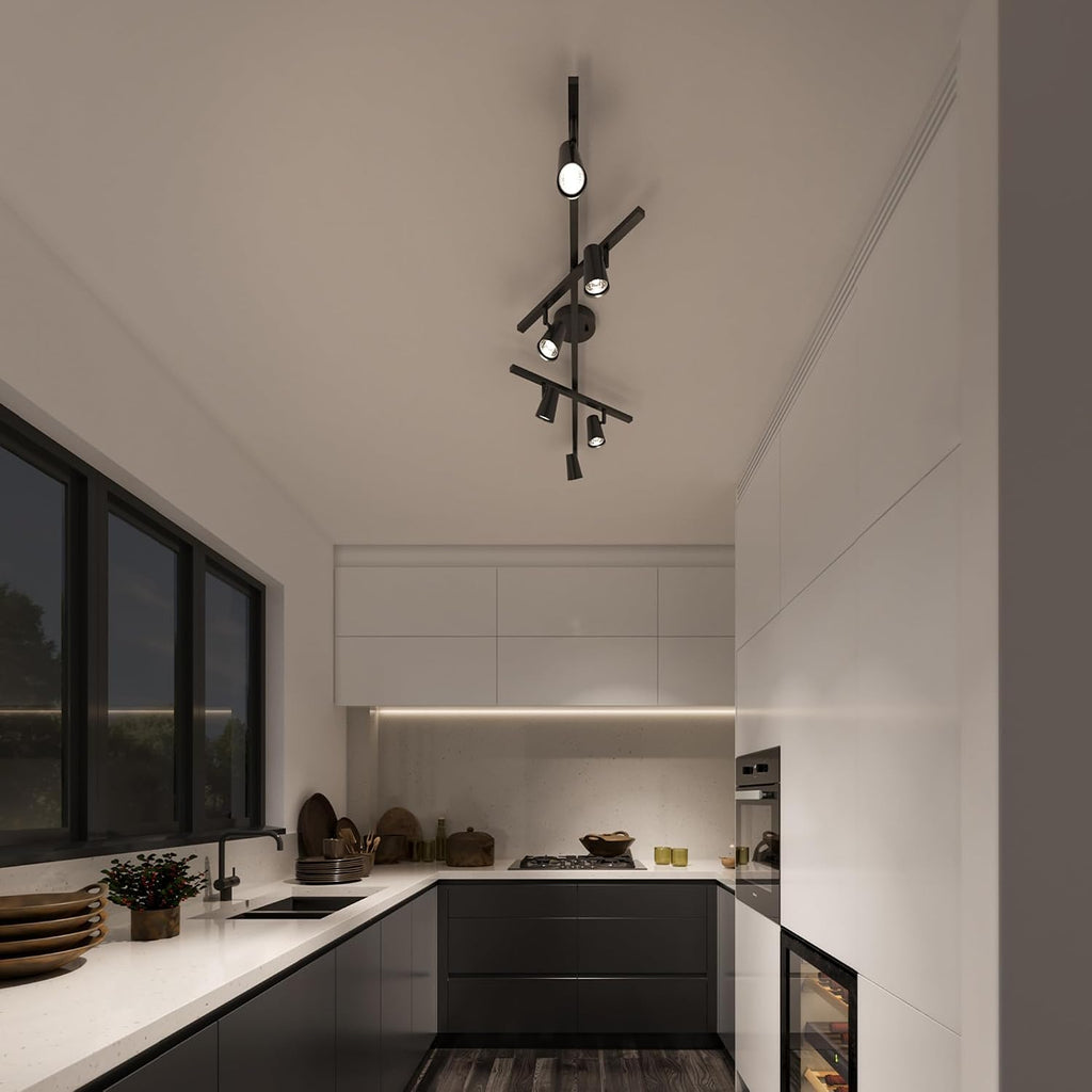 Globe Electric 64000169 51' 6-Light Adjustable Track Lighting, Matte Black, Center Swivel Bars, Pivoting Track Heads, Ceiling Light, Home Improvement