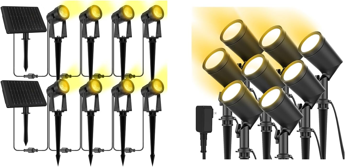 ZYAN Solar Spotlights, Black Cord (8 Pack, Warm White) Plug in Spotlights, 8 Pack, Warm White