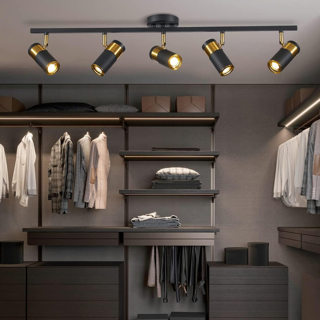 Black 5 Lights Spot Light, Fixture Matte Black LED Track Lighting Fixtures, Modern Flush Mount Ceiling Light for Bedroom Living Room Kitchen Island