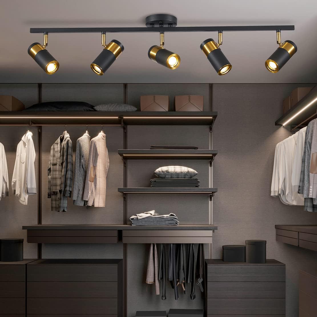 Black 5 Lights Spot Light, Fixture Matte Black LED Track Lighting Fixtures, Modern Flush Mount Ceiling Light for Bedroom Living Room Kitchen Island