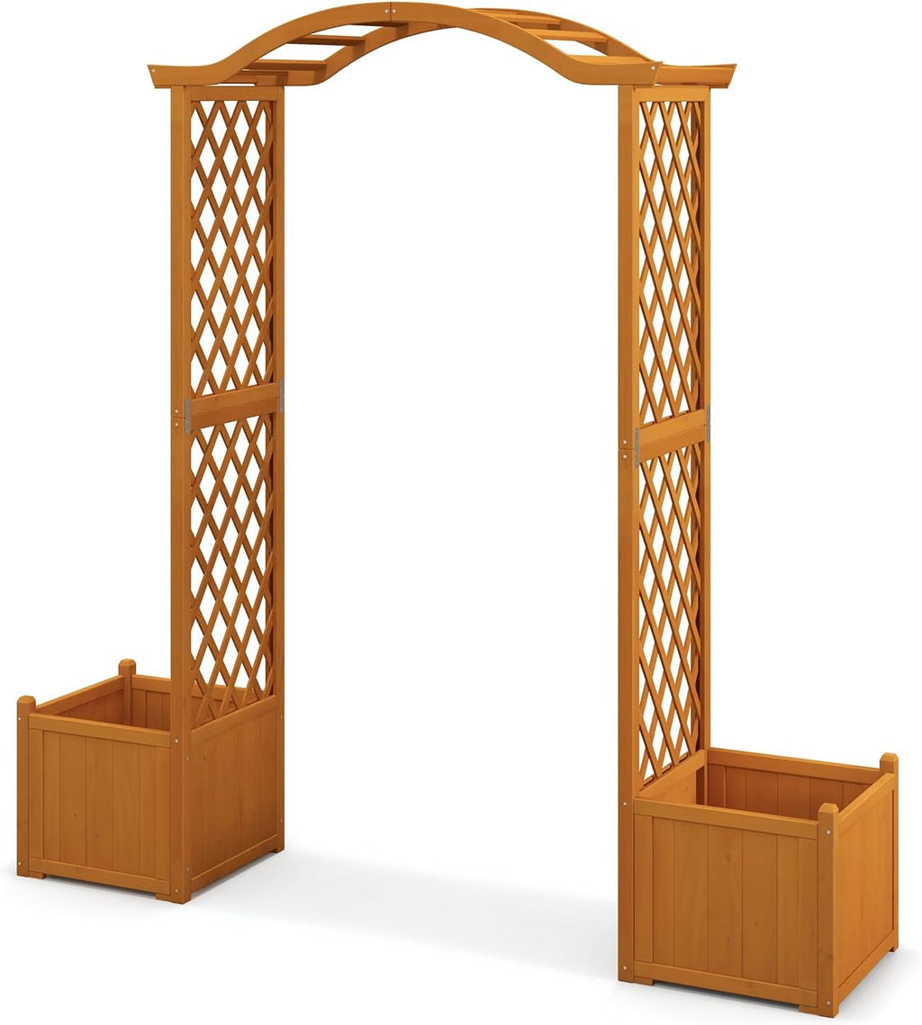 Moccha Wooden Garden Arbor with Planter - Outdoor Arbor Trellis for Climbing Plants, Roses, Vines, Outside Pergola Planter, Garden Arch for Lawn Backyard Wedding Ceremony Bridal Party (Natural)