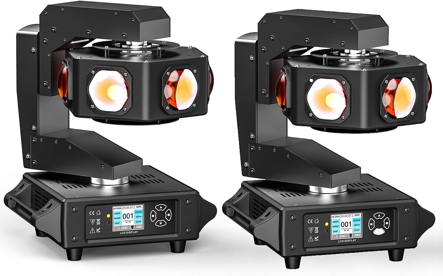 Moving Head DJ Lights - 6 x 40W RGBW Stage Lighting with 3-Axis Linkage, DMX & Sound Activated, DJ Lights Beam Spotlight - Perfect for DJ, Party, Wedding, Church, Live Show, Bar - 2 Pack