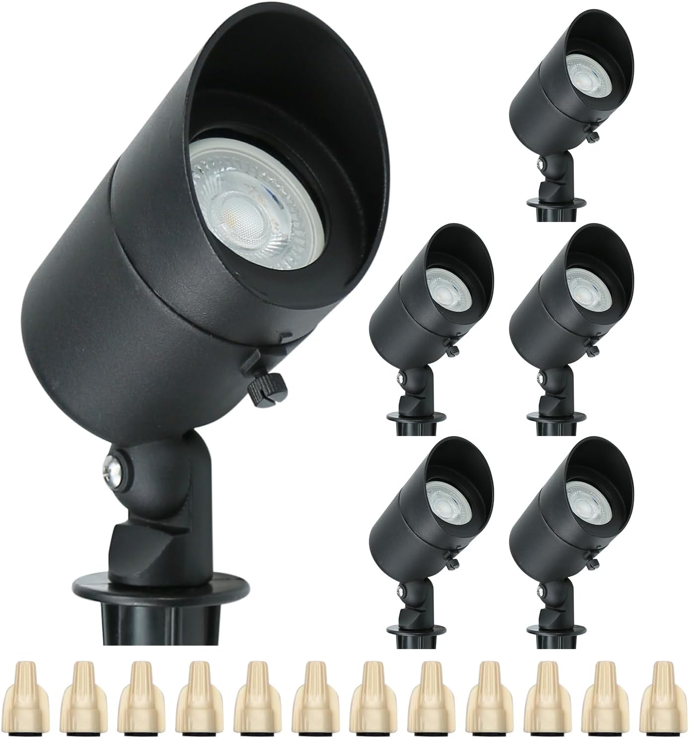 Lumina Lighting® 4W Landscape Lighting 12V Landscape Lights Low Voltage Landscape Spotlights Warm White Waterproof Outdoor Replaceable LED Bulb for Garden, Lawn, Porch, Patio and Yard (Black, 6-Pack)