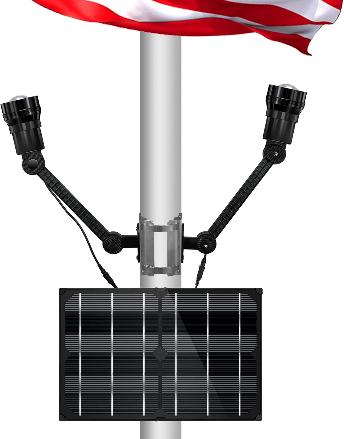 Flag Pole Light Solar Powered, 2-in-1 Super Bright Zoomable Solar Flag Light, 12000mAh 360 Degrees Illumination,Adjustable Bracket, Solar Flagple Light for Most Outdoor 15 to 40 Ft Flag poles