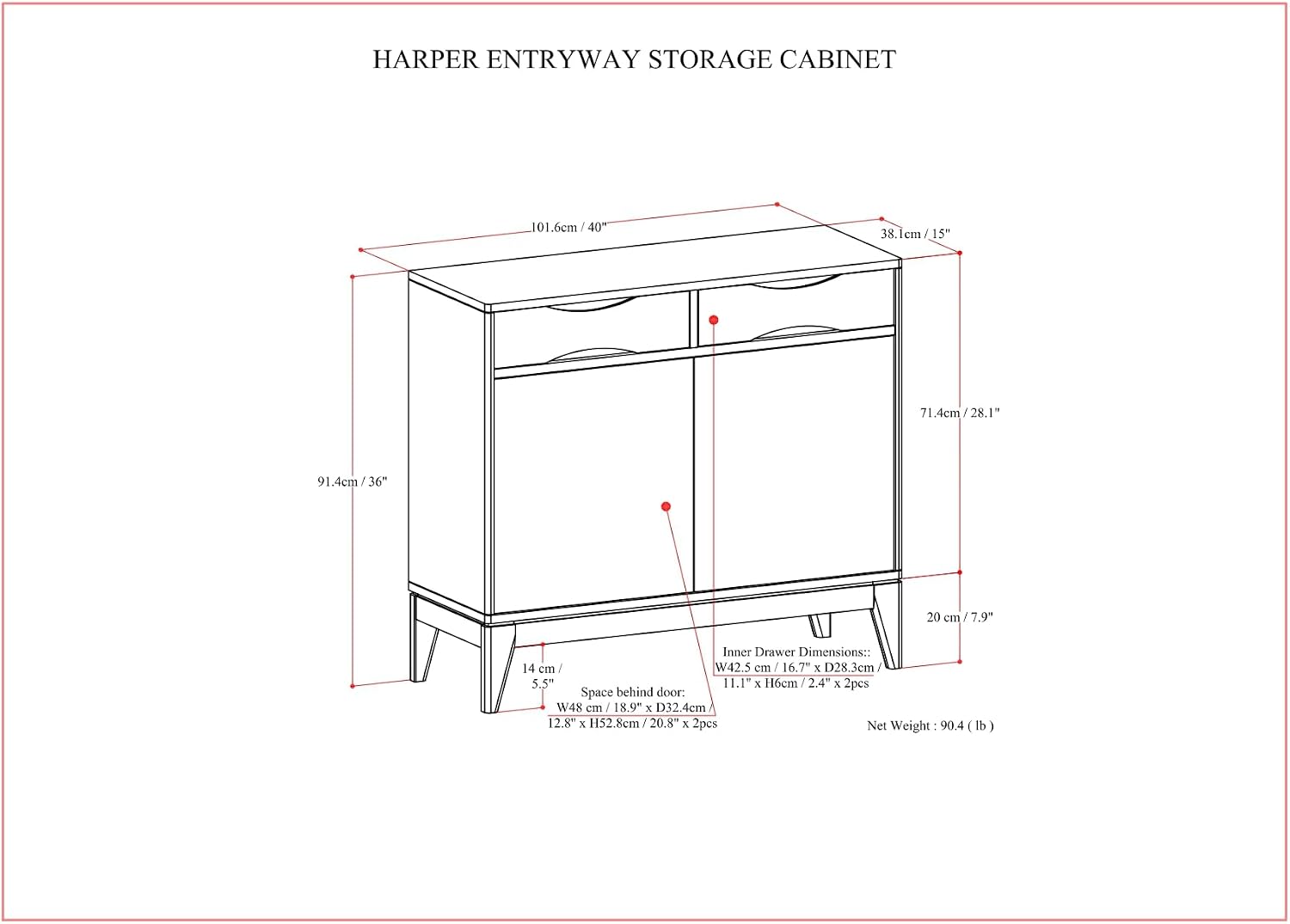 SIMPLIHOME Harper Storage Cabinet - 40 inch Wide Solid Wood Medium Storage Cabinet in Walnut Brown, Mid-Century Modern Cupboard for Entryway or Dining Room with Drawers, Tapered Legs, and Shelves