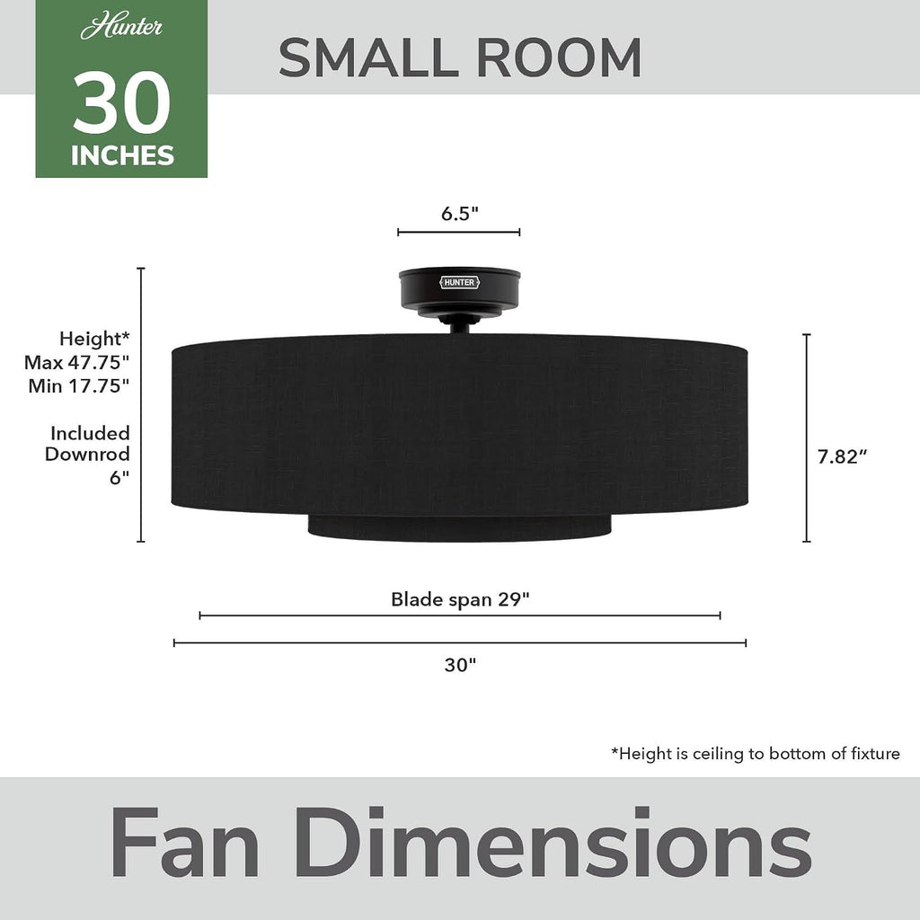 Hunter Fan 30 inch Matte Black - Indoor Fandelier with Light, Remote, Modern-Style, Ceiling Fan for Living Room, Bedroom, Mudroom, Office, Kitchen (Renewed)