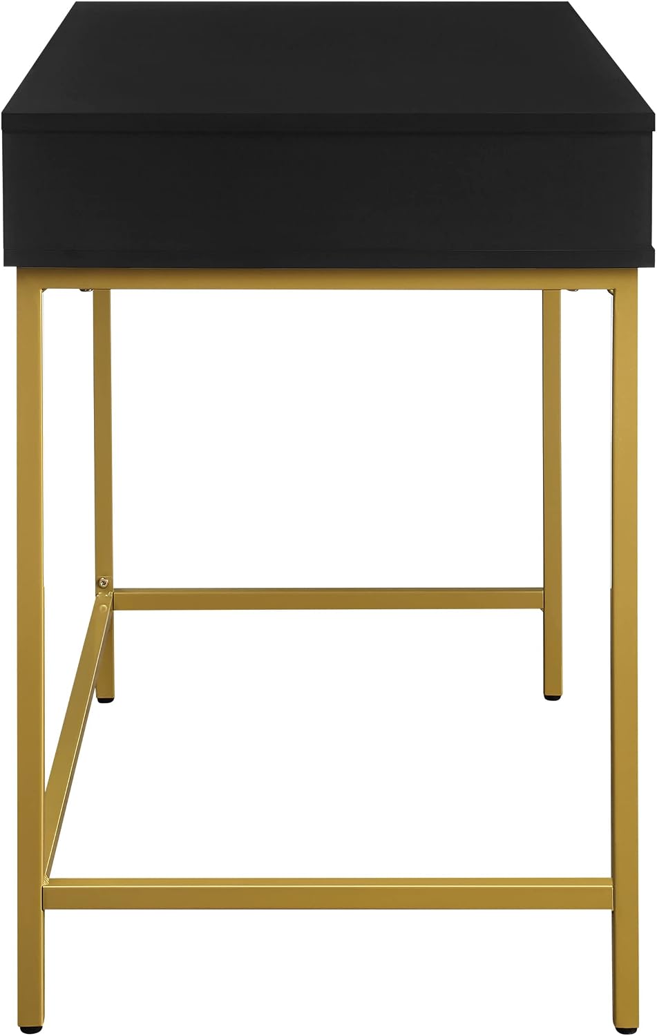 OSP Home Furnishings Modern Life Contemporary Writing Desk with Large Drawer and Gold Metal Legs, Black Finish