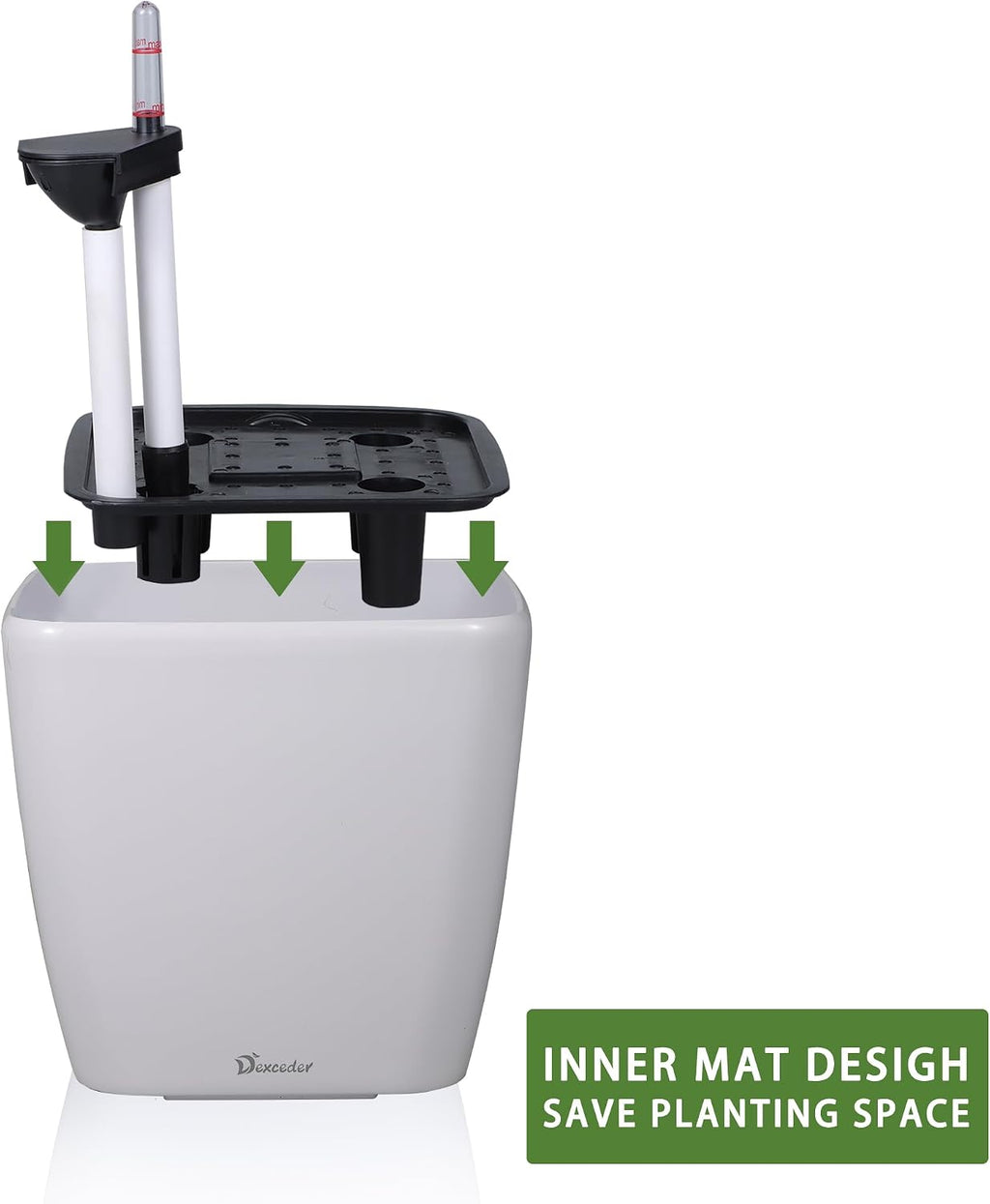 Dexceder 18x17 Self Watering Planter with Wheels (White Matte) | Inner Mat Design, Thickened Large Floor Standing Flower Plant Pot with Water Level Indicator Indoor Outdoor