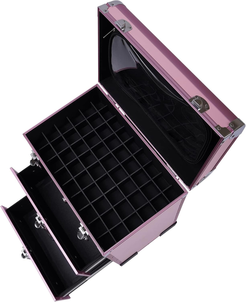 Professional Rolling Makeup Case Train Case Cosmetic Organizer Trolley Lockable Rolling Make-ups Case Storage Cart Makeup Train Case Cosmetology Case On Wheels (Pink|3 trays|Type B)