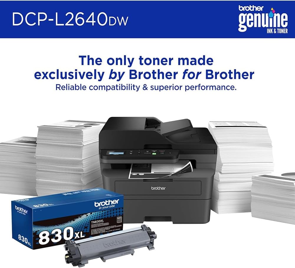 Brother Wireless DCP-L2640DW Compact Monochrome Multi-Function Laser Printer Bundle with 26‑Month Protection Plan, Printer Essentials Digital Download, 6FT HDMI Cable & 6FT USB Type‑A to Type‑B Cable