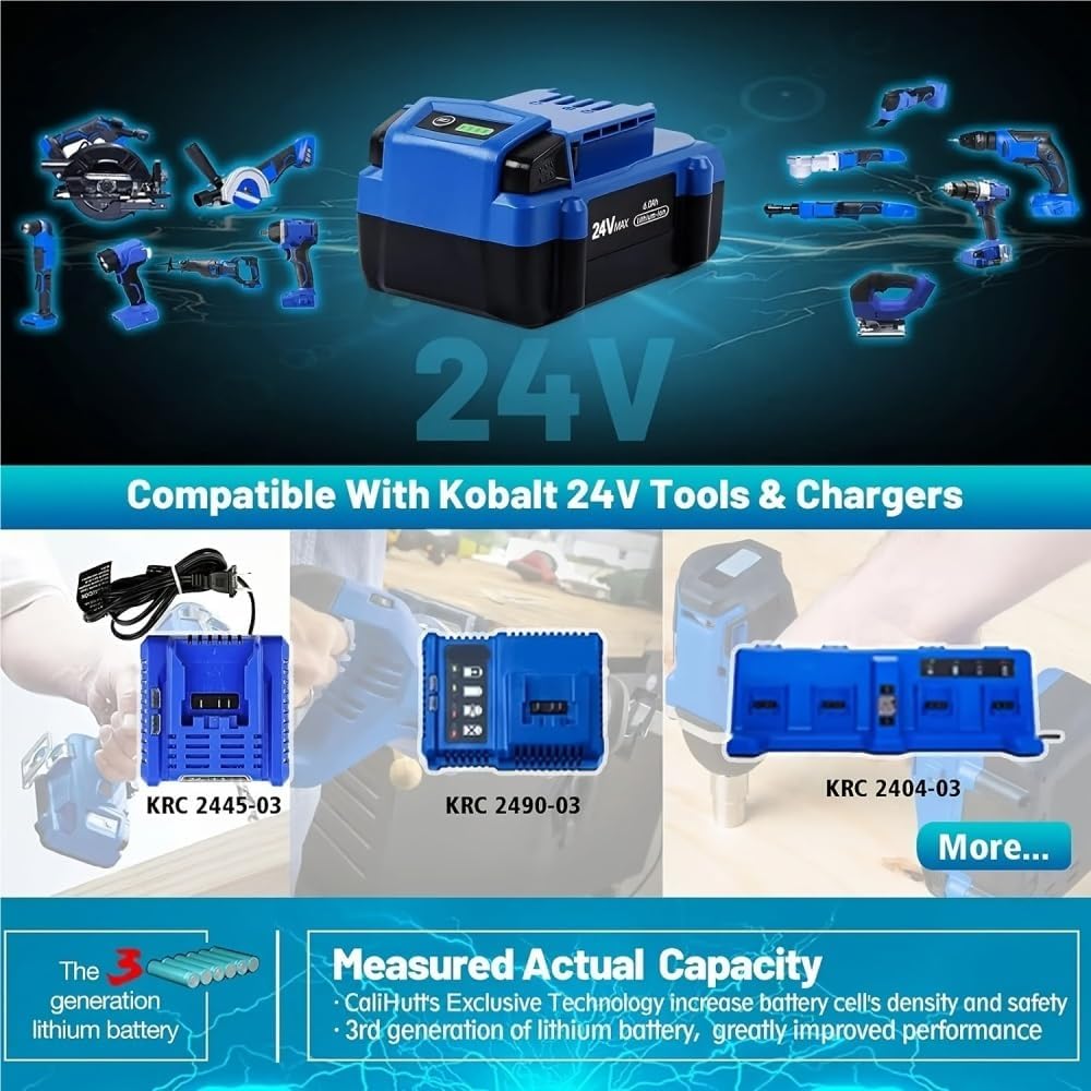 24V Li-Ion Replacement Battery Compatible with Kobalt 24-Volt Max Cordless Power Tools KB624-03 KB524-03 KB424-03 KB224-03 0673802 Drill Impact Driver Circular Saw Reciprocating Saw(2pcs 6.0ah)