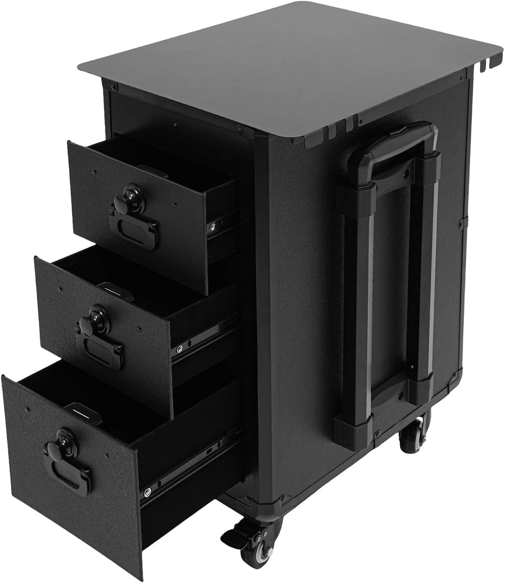 Rolling Makeup Case, Tattoo Trolley Case with Tattoo Armrest Stand & 3 Drawers & Code Lock Portable Travel Case with 4 Universal Wheels Adjustable Tattoo Workstation Tattoo Station Suitcase