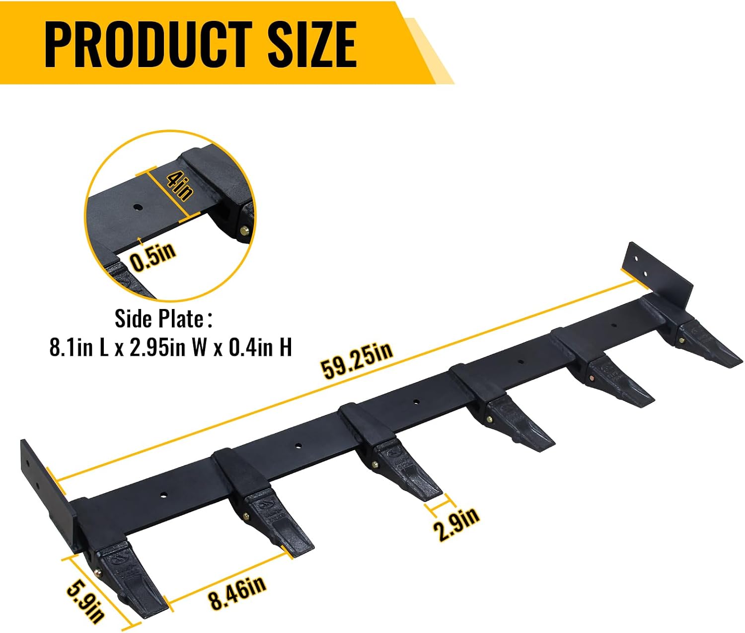59 inch Bucket Tooth Bar for Tractor, Clamp On Debris Forks 4000lbs Capacity, Heavy Duty Bucket Tooth Kit for Loader Or Skid Steer