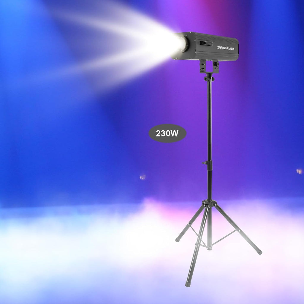 Led Follow Spot Light Led Stage Spotlight with Stand, Manual Control Stage Spotlight Stand Adjustable Aperture, Dj Wash Light w/Stand, Led Spotlight for Stage, Led Light Follow Spot Beam Light (230W)