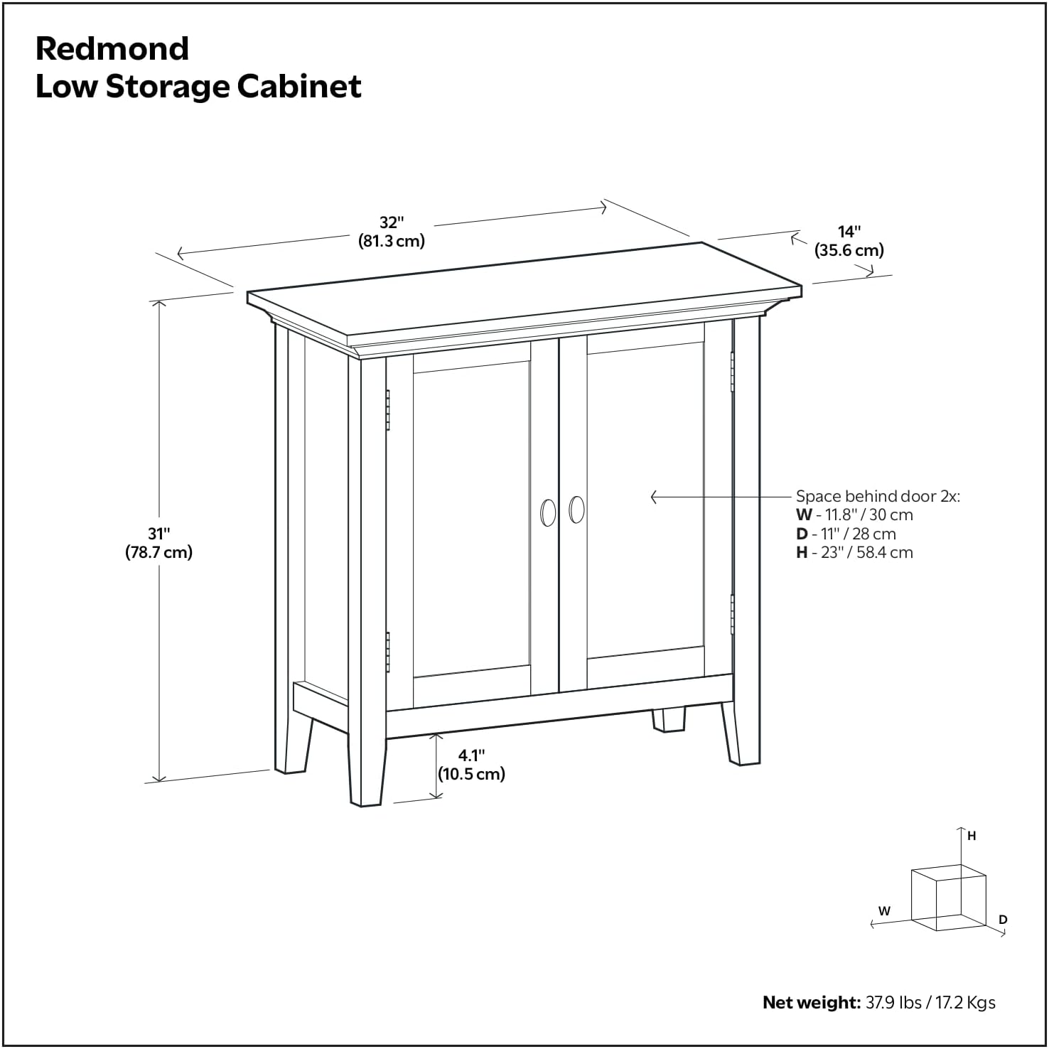 SIMPLIHOME Redmond Storage Cabinet - 32 inch Wide Solid Wood 2-Shelf Low Storage Cabinet in White, Transitional Accent Cabinet for Entryway with Adjustable Shelves and Tapered Legs