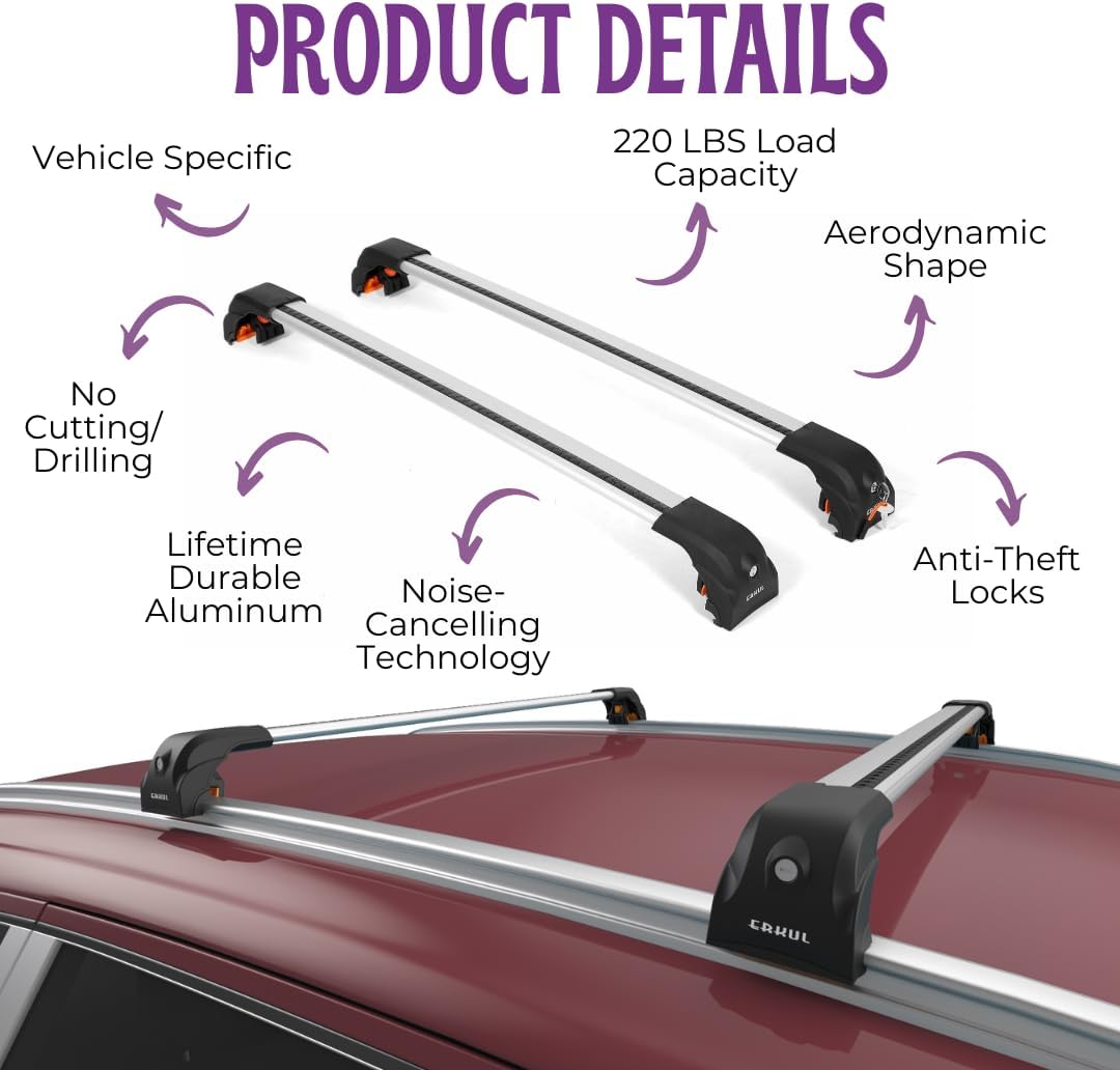 ERKUL Heavy Duty Roof Rack Cross Bars for Audi Q3 2012-2018 | Upgraded Aero Aluminum Crossbars with Smart Clamp System | Compatible with Flush Rails - Silver