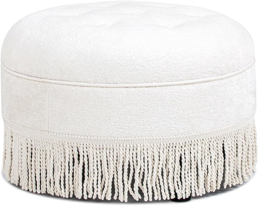 Jennifer Taylor Home Yolanda 24' Round Upholstered Accent Ottoman in Almond White Chenille
