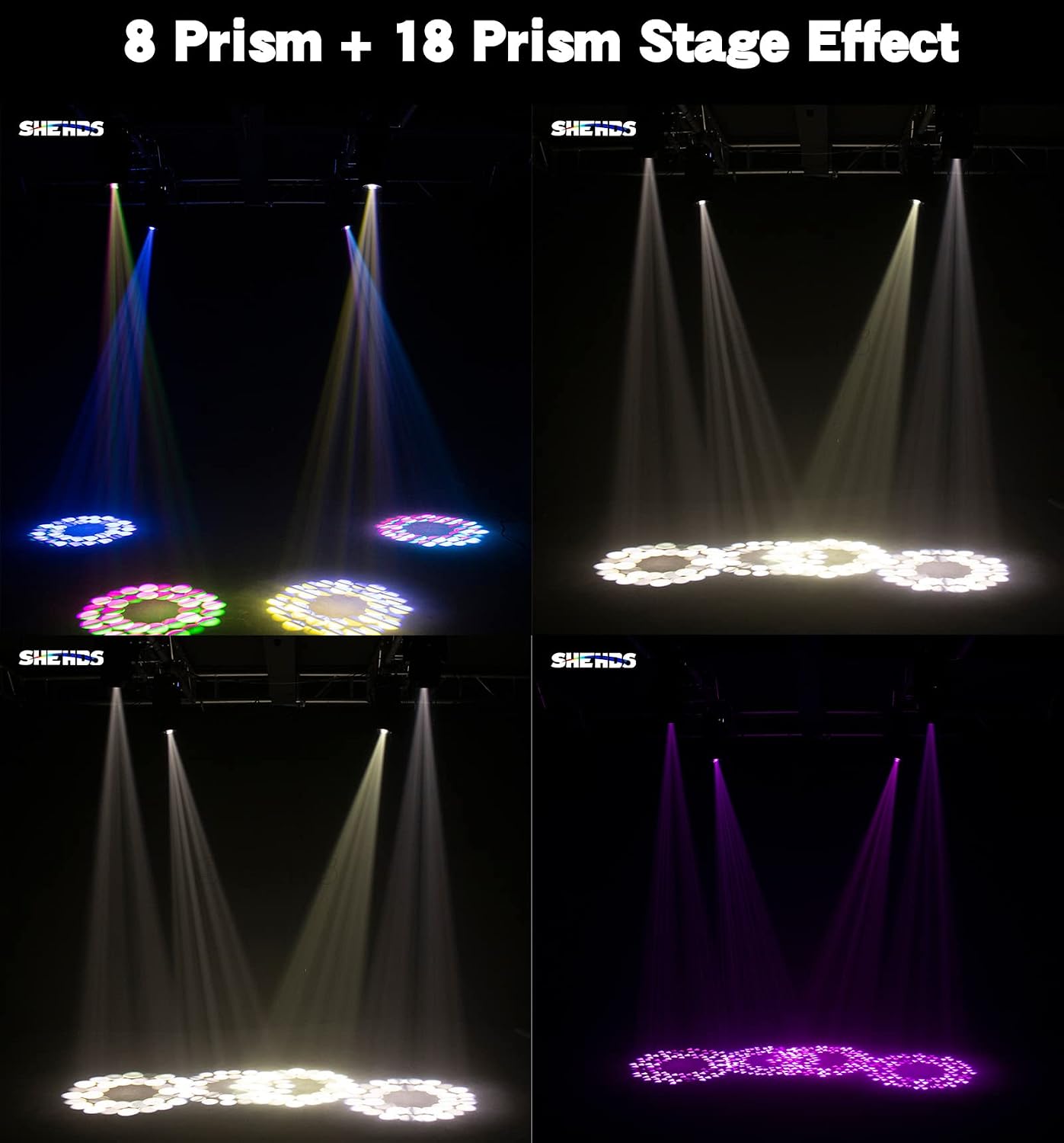 SHEHDS Moving Head Lights LED 150W Beam Effect 2.2° Beam Angle Spotlights 13 Colors 14 Gobos 8+18 Facet Prism DMX512 Large Aperture Lens DJ Stage Light for Holiday Dance Party