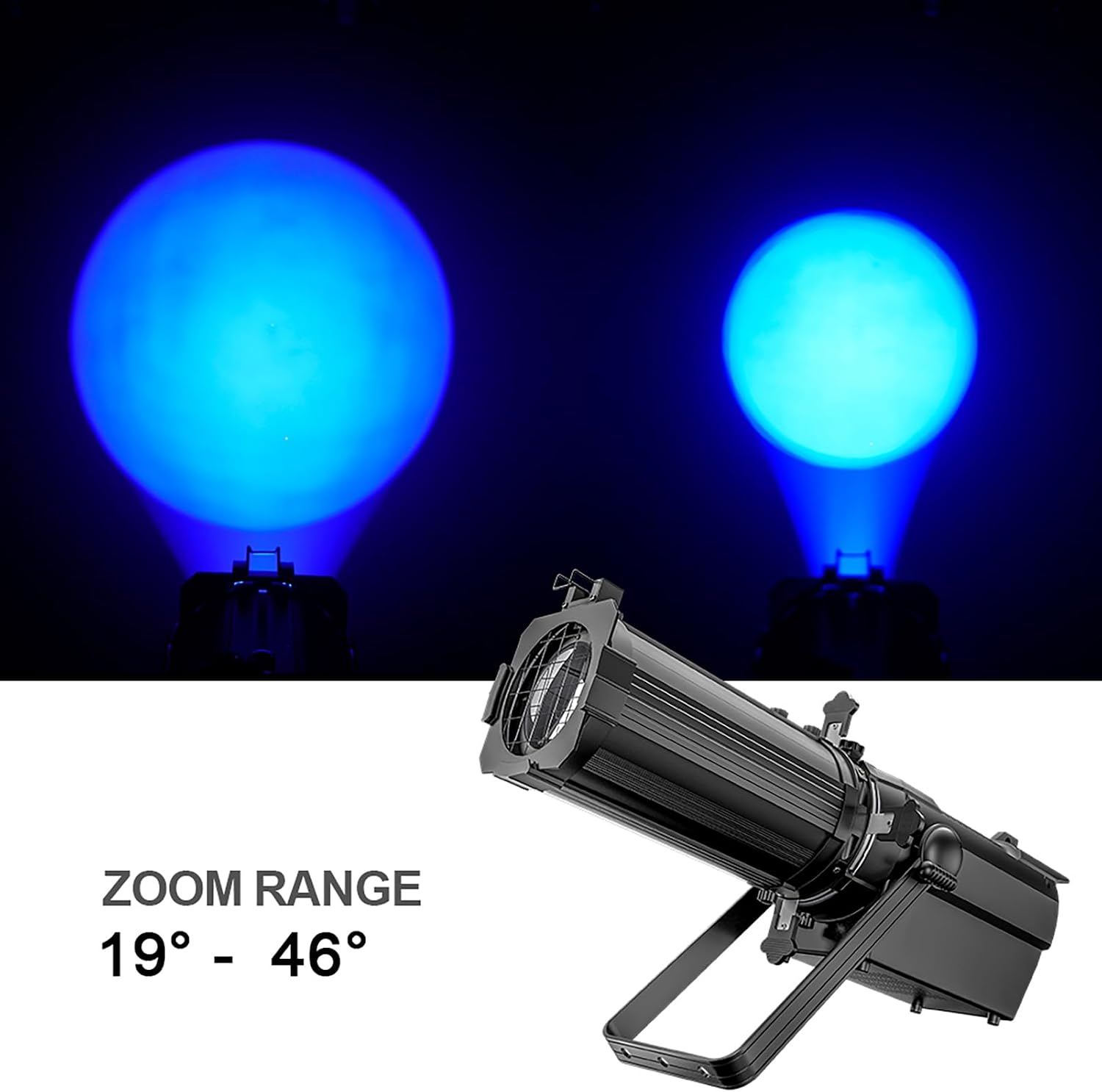 SHEHDS LEKO Profile Stage Spotlights LED Zoom 350W Cool White+Warm White, Zoom Range of 19°–46°, 3,000 to 14,000K Par Ellipsoidal Lights Manual Focus Four-Leaf Manual Cut Light Barrier DMX512