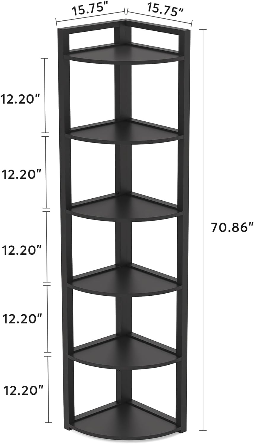 Tribesigns 6 Tier Corner Shelf, 70.9 Inch Tall Corner Bookshelf Small Bookcase Modern Corner Shelving Unit Storage Rack for Living Room, Home Office, Kitchen, Small Space (Black)