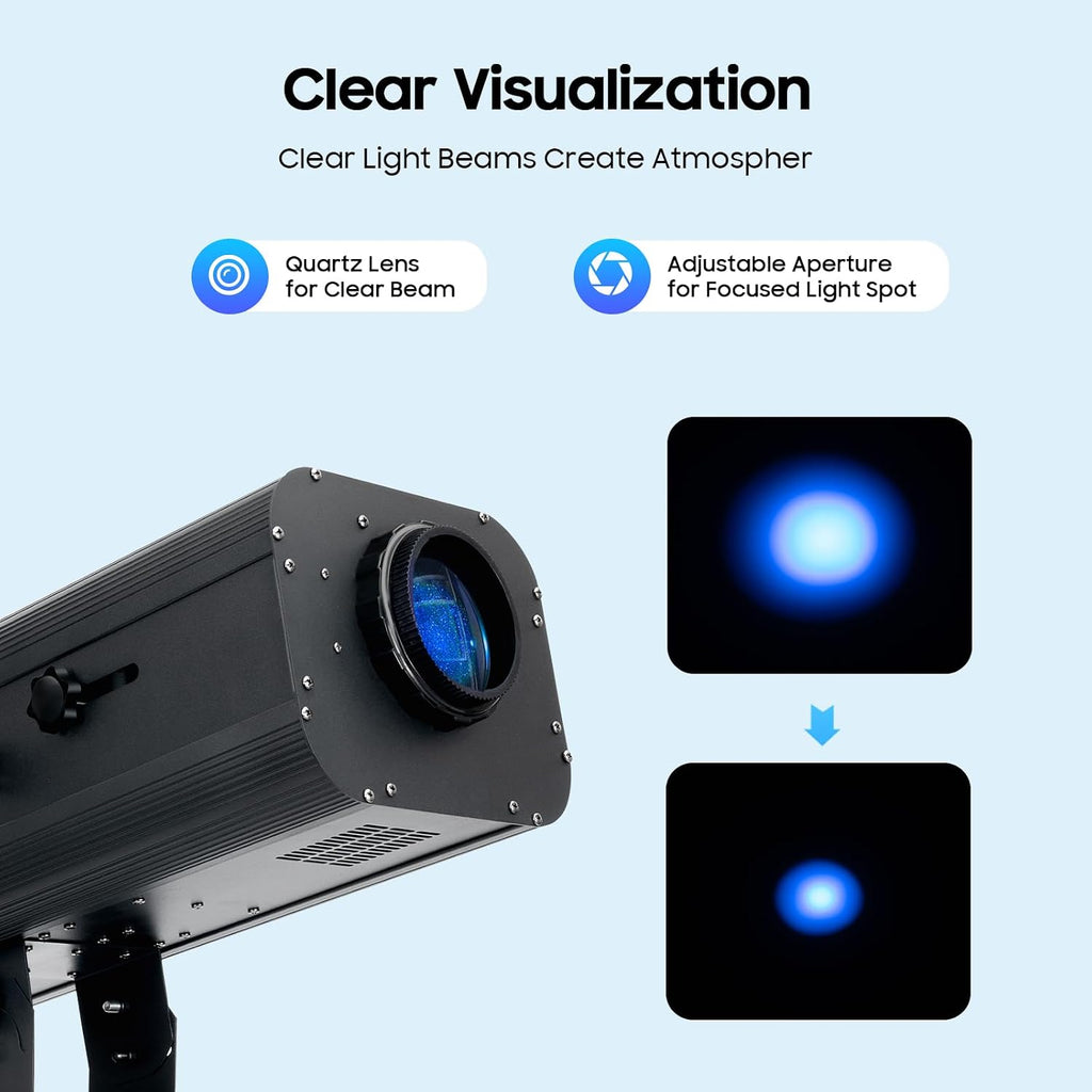 LOYALHEARTDY 230W Beam Light, Modern Stage Spotlight with Stand, LED, 23 Beam Angle, 5600K Color Temp, IP20, 110V, 2.55A, Black, 26.57 x 12.6 x 7.4 inches