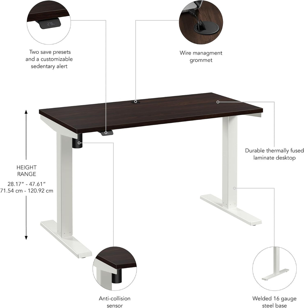 Bush Business Furniture 48-inch Electric Height Adjustable Standing Desk, Ergonomic Sit-Stand Computer Table for Home and Professional Office, Move 40 Series, Black Walnut with White Base