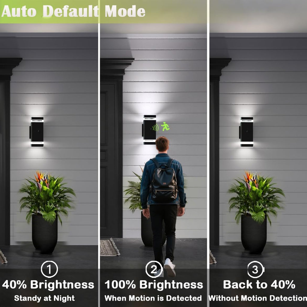 rosykite Motion Sensor Outdoor Wall Lights, Dusk to Dawn Exterior Light Fixtures with 3 Lighting Modes,Up and Down Porch Lights 5000K Daylight, Waterproof Modern Wall Sconce for House, Patio, Garage