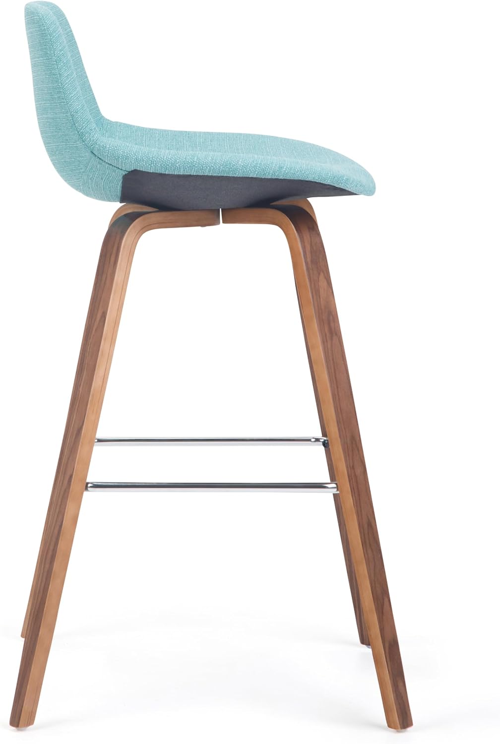 SIMPLIHOME Randolph Counter Stools (Set of 2) - 28 Inch Seat Height Upholstered Bentwood Bar Stools in Aqua Blue Linen Look Fabric, Mid Century Modern Seating with Curved Backrest and Footrest